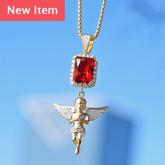 ANGEL PENDANT LAB DIAMONDS HOLY CHERUB YELLOW GOLD FINISH